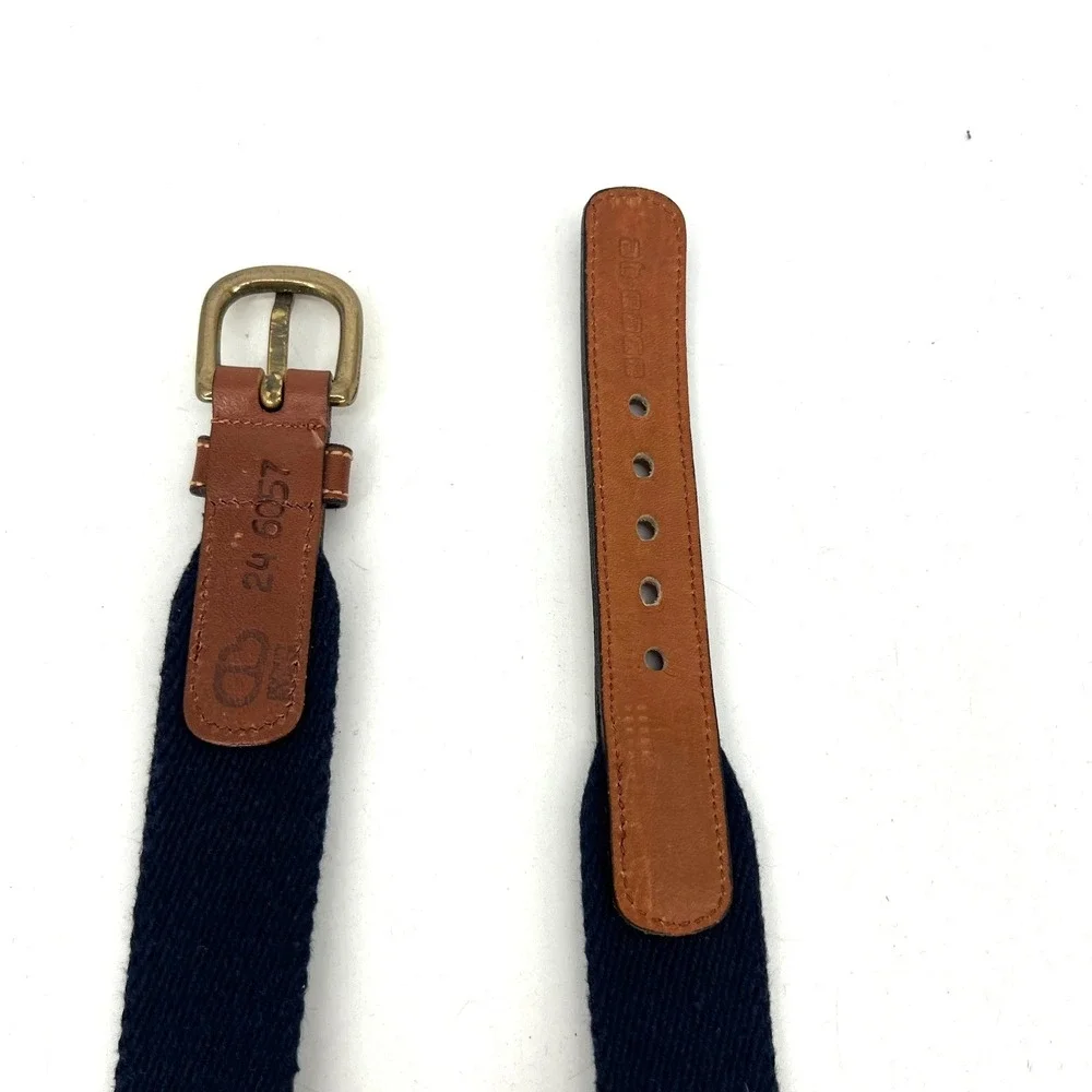 Vtg Dooney & Bourke At Ease Belt Womens 24 Blue Canvas Brown Leather Solid Brass